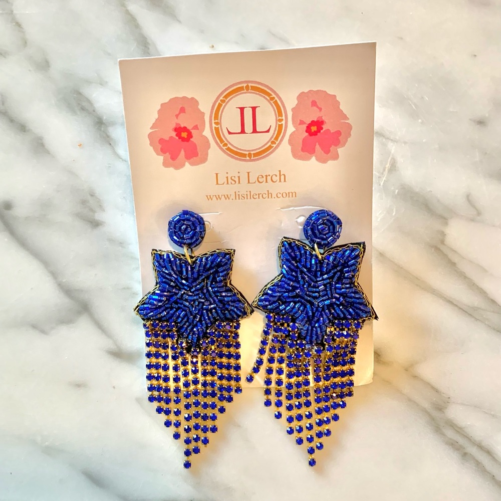 Lisi Lerch Navy Beaded Star Earrings